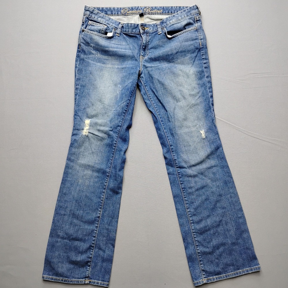 Gap Premium Bootcut Blue Denim Jeans Size 12 Distressed Stretch